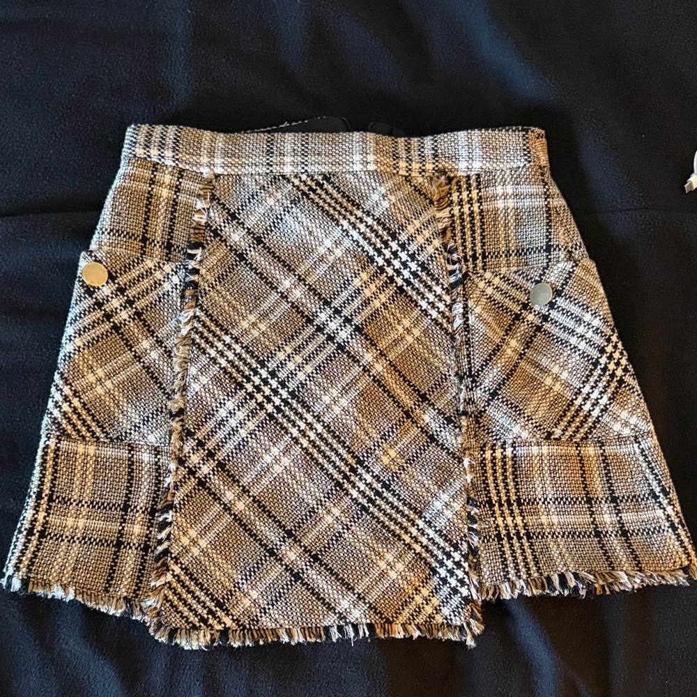 Zara Plaid Tweed Mini Skirt in Brown and Black